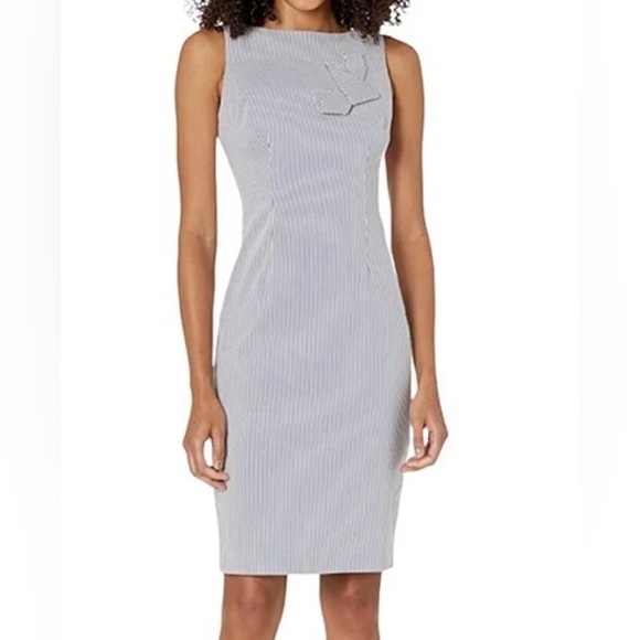 Calvin Klein Dresses & Skirts - CALVIN KLEIN | Striped Seersucker Blue White Sheath Dress | Size 4